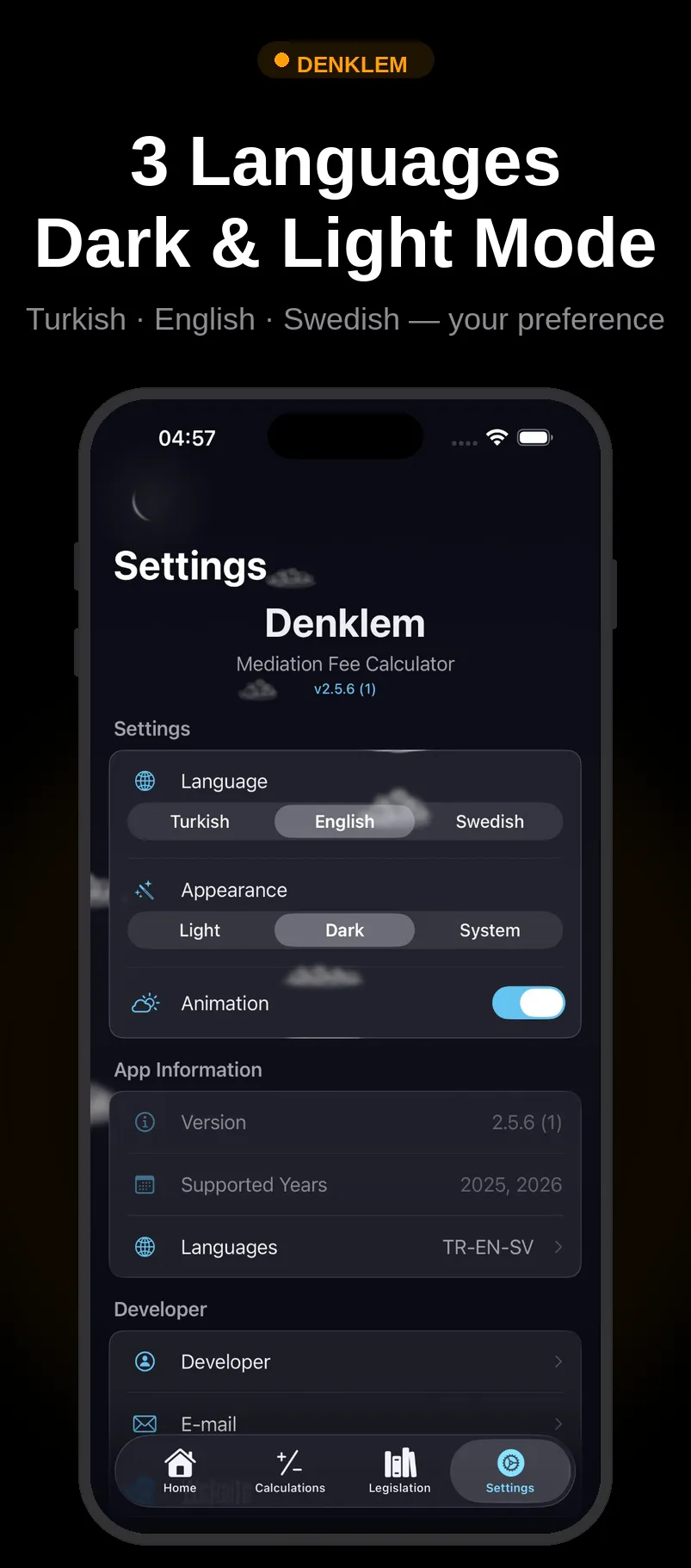 3 Dil, Koyu ve Açık Mod