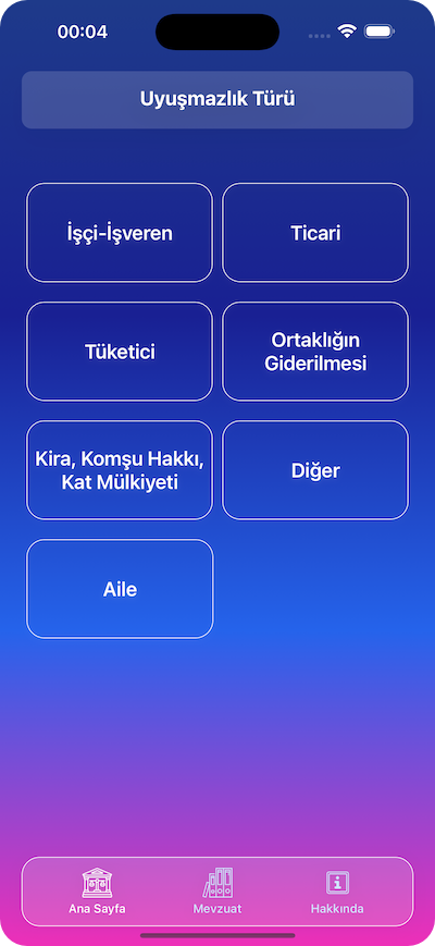 Uyuşmazlık Türü Ekranı