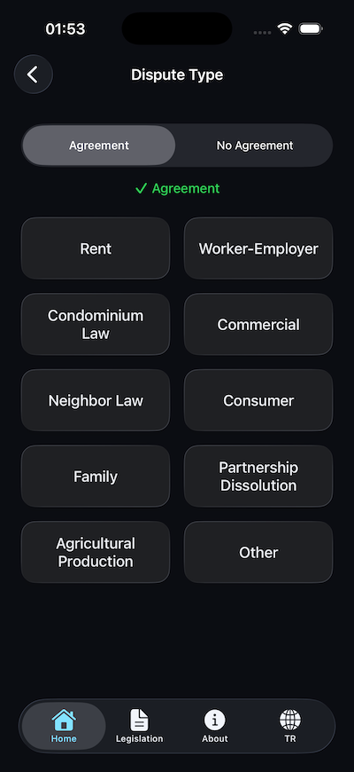 Uyuşmazlık Türü Ekranı