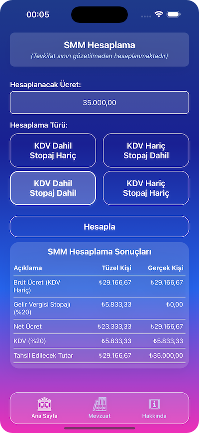SMM Hesaplama Ekranı