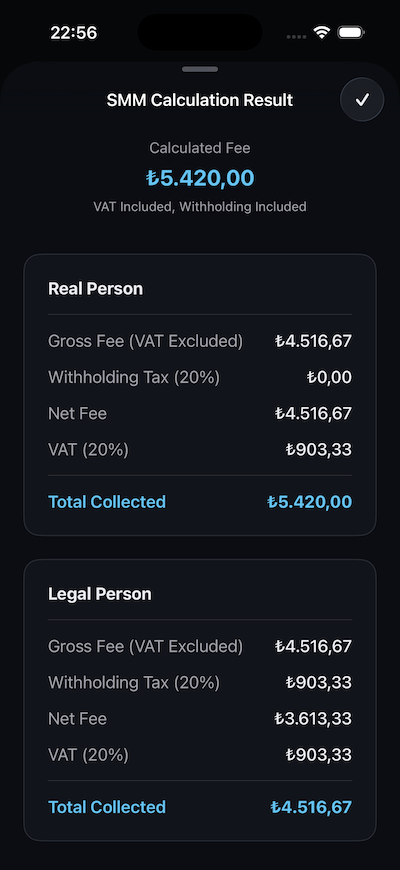 SMM Hesaplama Ekranı